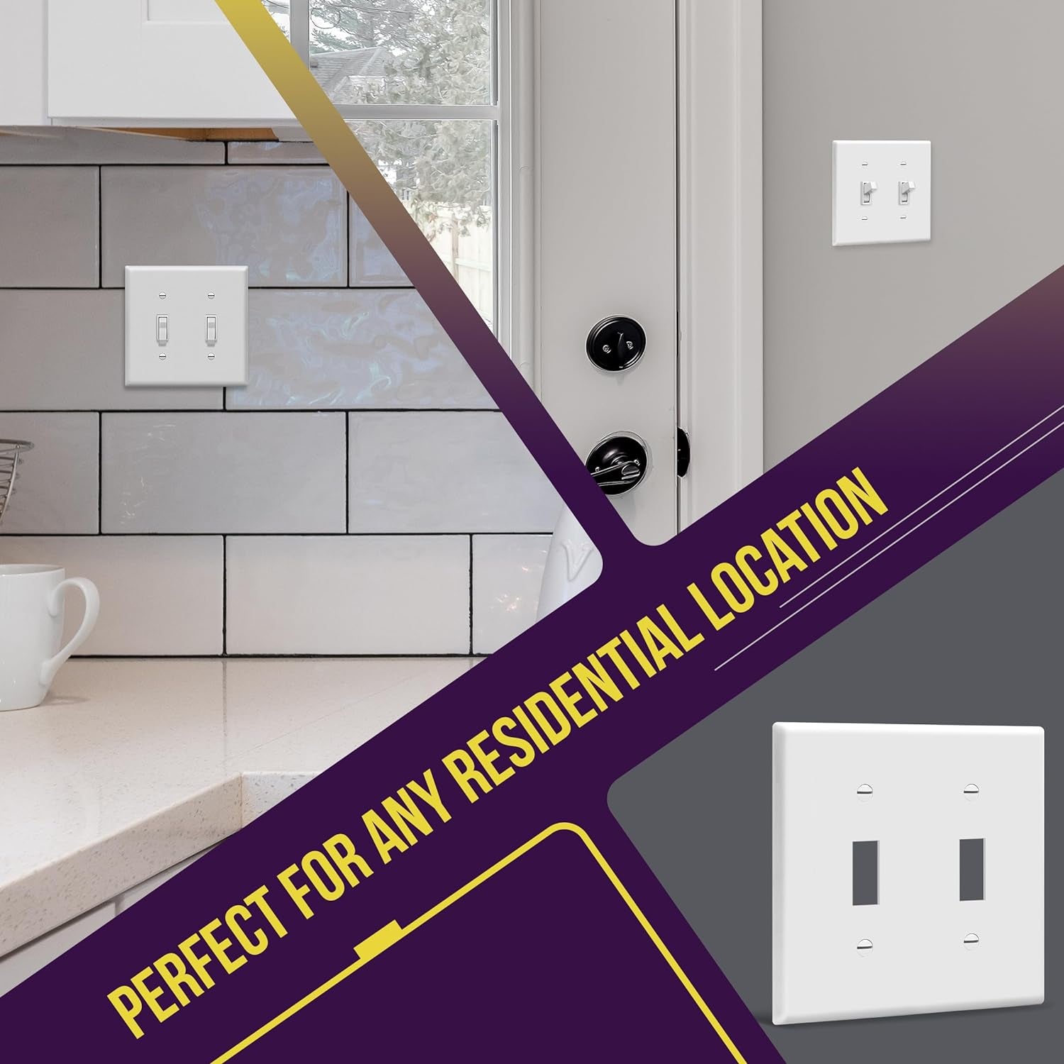 - FBA_8812-W-10PCS Toggle Light Switch Wall Plate, Size 2-Gang 4.50" X 4.57", Unbreakable Polycarbonate Thermoplastic, 8812-W-10PCS, White (10 Pack)