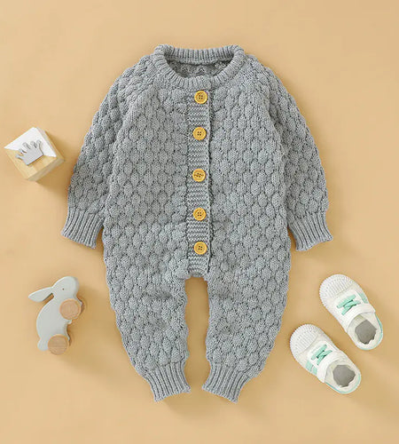 Solid Color Baby Front Button One-Piece Romper