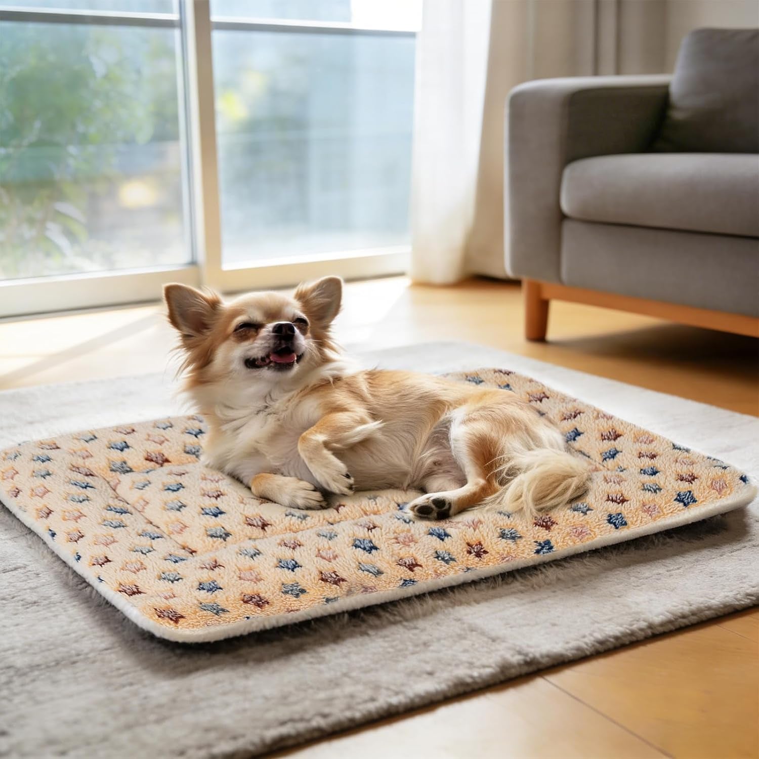 Dog Bed Crate Pad Ultra Soft Pet Bed with Cute Star Print Washable Crate Mat for Large Medium Small Dogs Reversible Fleece Dog Crate Kennel Mat Cat Bed Liner 21 X 12 Inch Brown