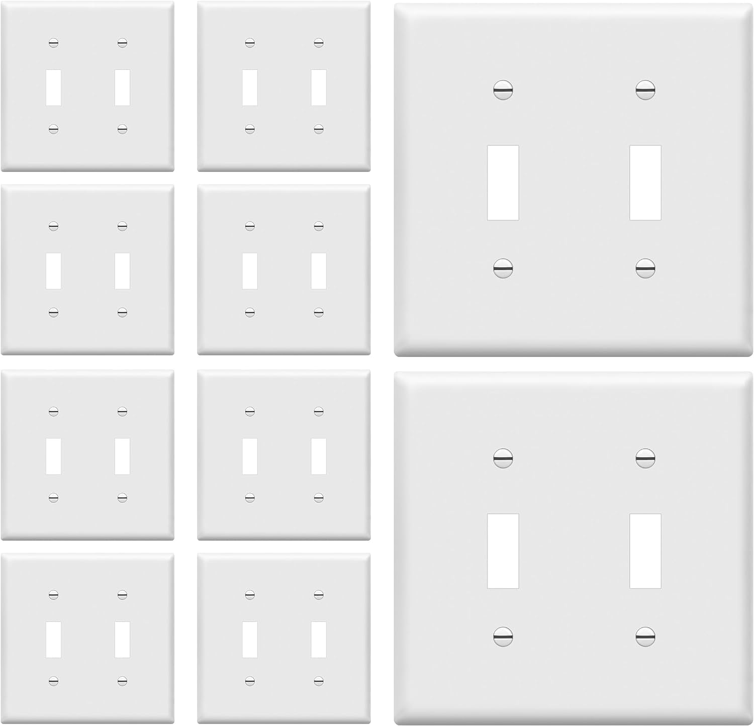 - FBA_8812-W-10PCS Toggle Light Switch Wall Plate, Size 2-Gang 4.50" X 4.57", Unbreakable Polycarbonate Thermoplastic, 8812-W-10PCS, White (10 Pack)