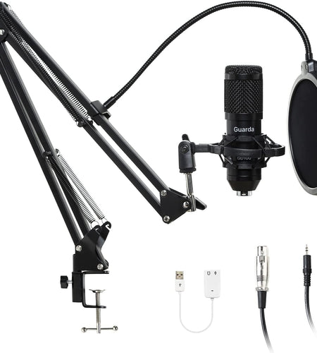 Studio Condenser USB Microphone Computer PC Microphone Kit with Adjustable Scissor Arm Stand Shock Mount, for PC Computer Recording Podcasting Youtube Karaoke Gaming Streaming Teaching Guarda GD100