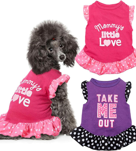 2 Pieces Dog Dresses for Small Dogs Cute Girl Female Dog Dress Mommy Puppy Shirt Skirt Doggie Dresses Pet Summer Clothes Apparel for Dogs and Cats (Love and Me,X-Small)