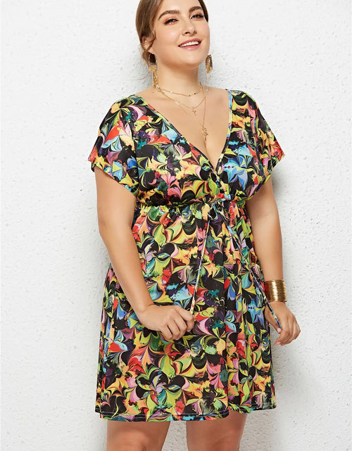 Load image into Gallery viewer, Printed Deep V-Neck Dress with Elastic Waist
