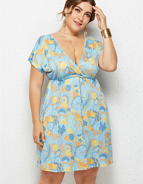 Load image into Gallery viewer, Printed Deep V-Neck Dress with Elastic Waist
