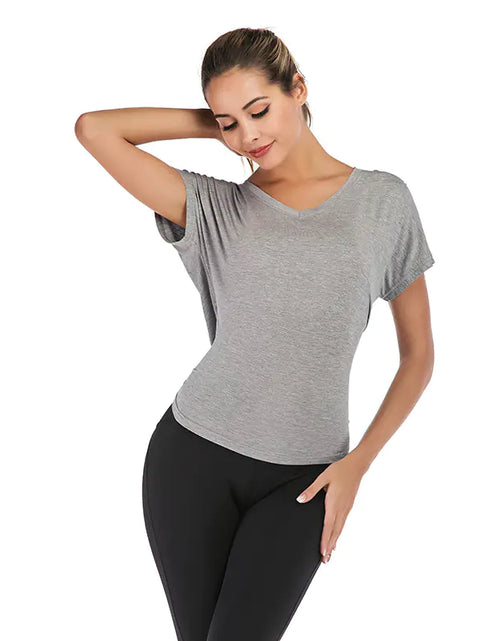 Load image into Gallery viewer, Summer V-Neck Sports T-Shirt with Open Back for Women
