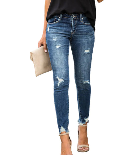 Slim-Fit Ripped Jeans with Raw Edges