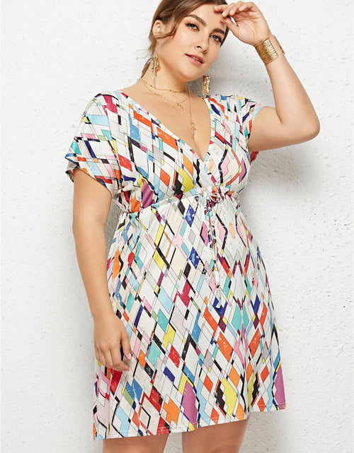 Load image into Gallery viewer, Printed Deep V-Neck Dress with Elastic Waist
