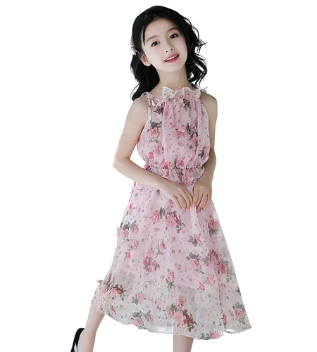 Girls' Bohemian Summer Dress - Floral Beach Maxi Dress
