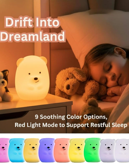 Load image into Gallery viewer, Lumipet Bear Jumbo Kids Night Light, Cute Nursery Light for Baby, Toddler, Silicone LED Lamp, Remote Operated, USB Rechargeable Battery, 9 Available Colors, Timer Auto Shutoff

