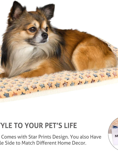 Load image into Gallery viewer, Dog Bed Crate Pad Ultra Soft Pet Bed with Cute Star Print Washable Crate Mat for Large Medium Small Dogs Reversible Fleece Dog Crate Kennel Mat Cat Bed Liner 21 X 12 Inch Brown
