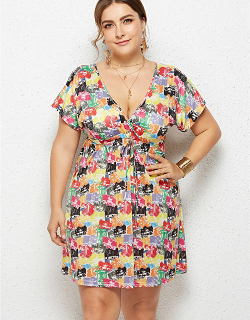 Load image into Gallery viewer, Printed Deep V-Neck Dress with Elastic Waist
