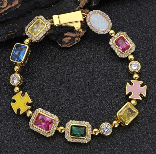 Load image into Gallery viewer, Gold-Plated Hip-Hop Gemstone Necklace
